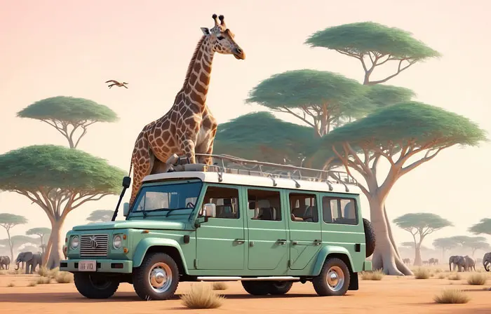 Giraffe in the Safari Dynamic 3D Character Design Artwork Illustration